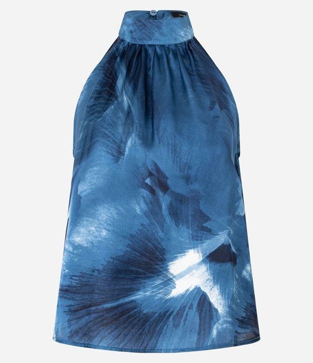 Blusa em Cetim com Gola Alta e Estampa de Manchas - 1