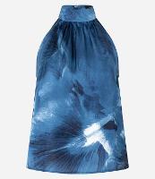 Blusa em Cetim com Gola Alta e Estampa de Manchas - 1