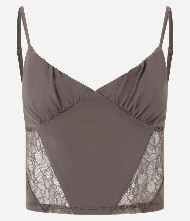 Blusa Cropped Alcinha com Busto Drapeado e Renda - 1