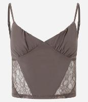 Blusa Cropped Alcinha com Busto Drapeado e Renda - 1