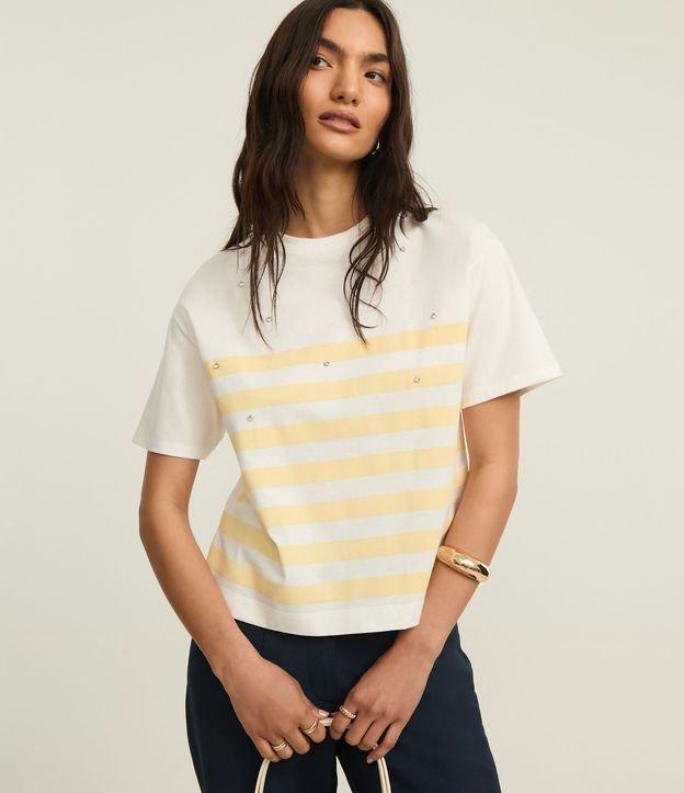 Camiseta Listrada em Algodão com Pedras de Strass - 3