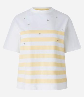 Camiseta Listrada em Algodão com Pedras de Strass