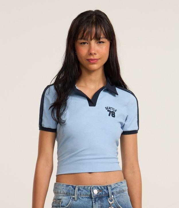 Blusa Polo em Algodão com Gola Contrastante e Bordado Seattle - 1