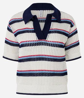 Blusa em Tricô com Gola Polo e Listras Variadas