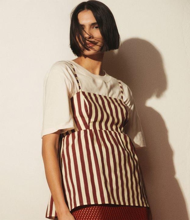 Blusa Peplum de Alça em Tricoline com Listras Verticais - 1