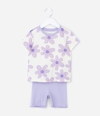 Pijama Curto Infantil com Estampa Floral - Tam 2 a 6 Anos