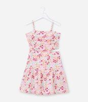 Vestido Infantil Maquinetado com Cut Out e Estampa Floral - Tam 7 a 14 Anos - 1