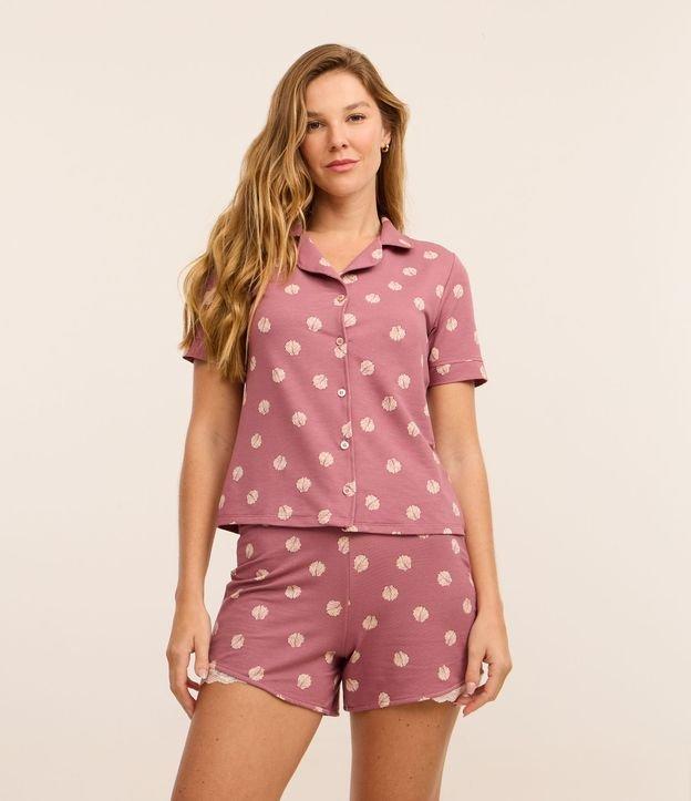 Pijama Short Doll Americano em Viscose com Estampa de Conchas e Detalhe Rendinha - 2