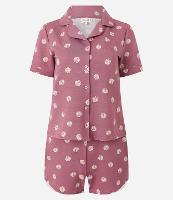 Pijama Short Doll Americano em Viscose com Estampa de Conchas e Detalhe Rendinha - 1