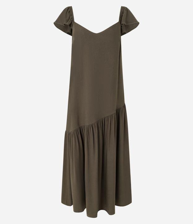 Vestido Longo em Chalis com Babado Assimétrico - 1