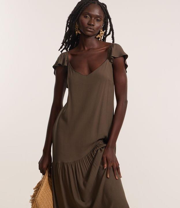 Vestido Longo em Chalis com Babado Assimétrico - 2