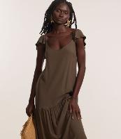 Vestido Longo em Chalis com Babado Assimétrico - 2