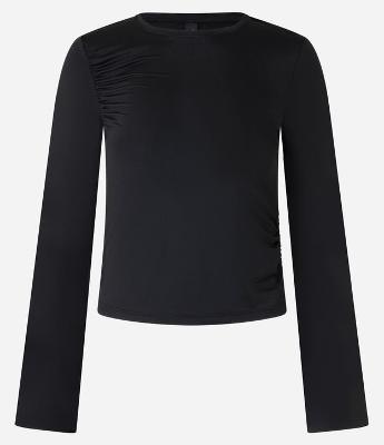 Blusa em Poliamida com Franzido no Ombro e Mangas Godê