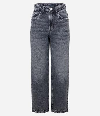 Calça Reta Cropped em Jeans com Leve Desgaste