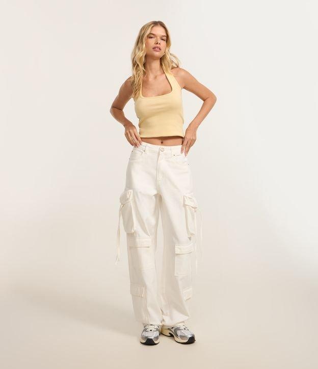 Calça Baggy em Sarja com Bolsos Cargo Diferenciados - 3