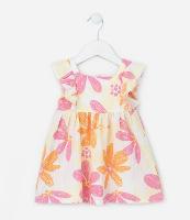 Vestido Infantil com Estampa Floral e Textura - Tam 0 a 18 Meses - 1