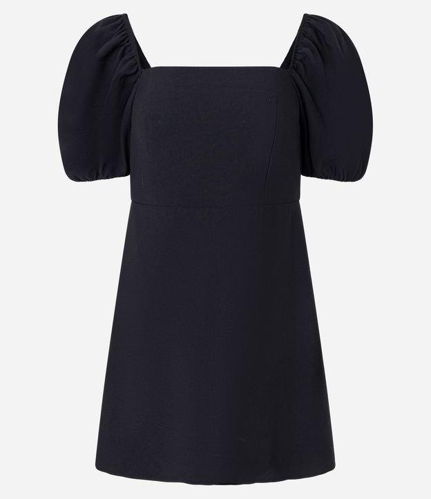 Vestido Reto Curto em Tricoline com Manga Bufante - 1
