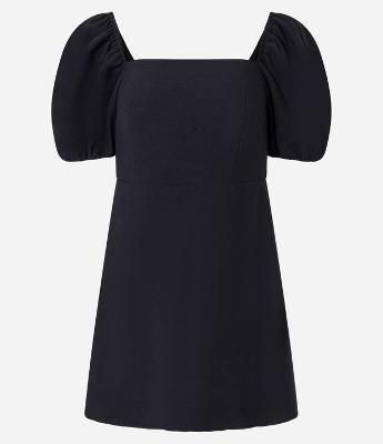 Vestido Reto Curto em Tricoline com Manga Bufante