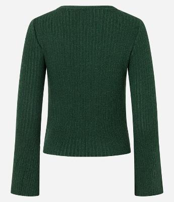 Blusa Canelada em Tricô com Amarração e Punho Amplo