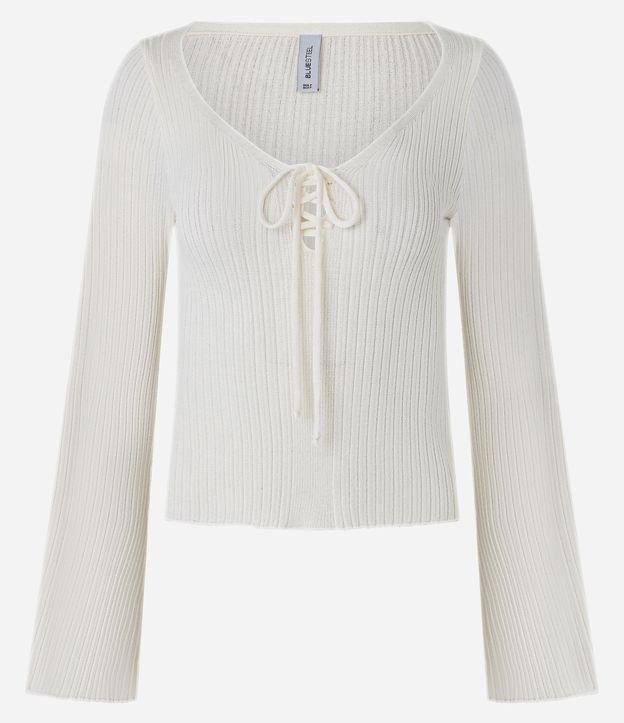 Blusa Canelada em Tricô com Amarração e Punho Amplo - 2