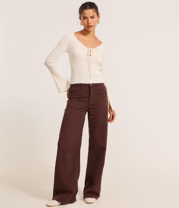 Blusa Canelada em Tricô com Amarração e Punho Amplo - 3