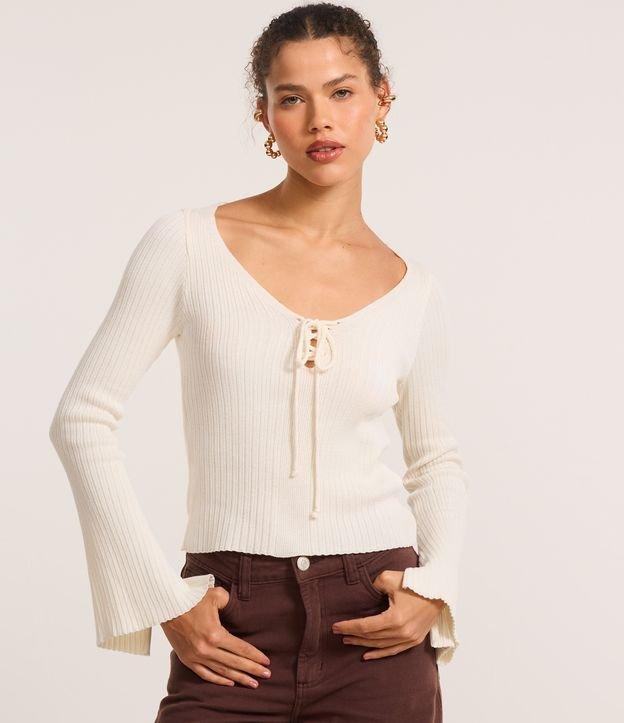 Blusa Canelada em Tricô com Amarração e Punho Amplo - 4