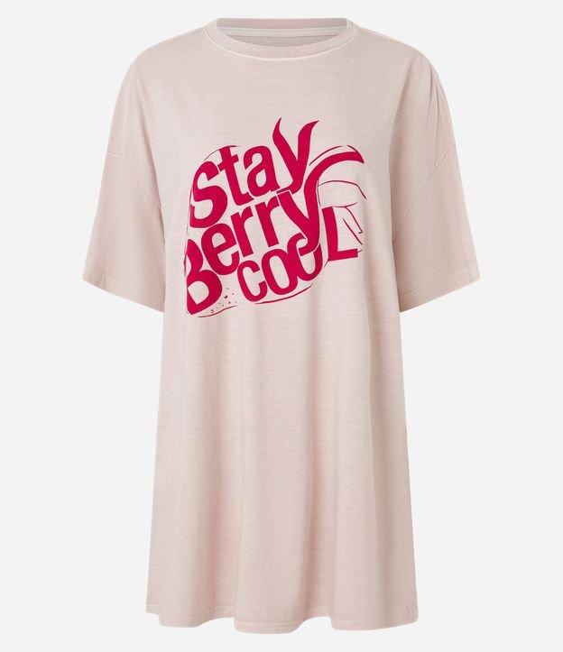 Camisola T-Shirt em Algodão Estonado com Estampa Morango - 1