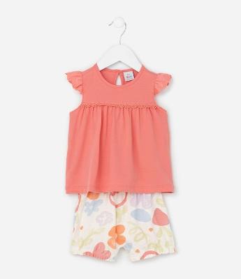 Conjunto Infantil com Estampa Floral - Tam 0 a 18 Meses