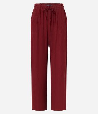 Calça Reta em Viscose Texturizada com Amarração na Cintura