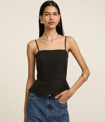 Blusa Peplum Alfaiatada em Twill com Alcinhas