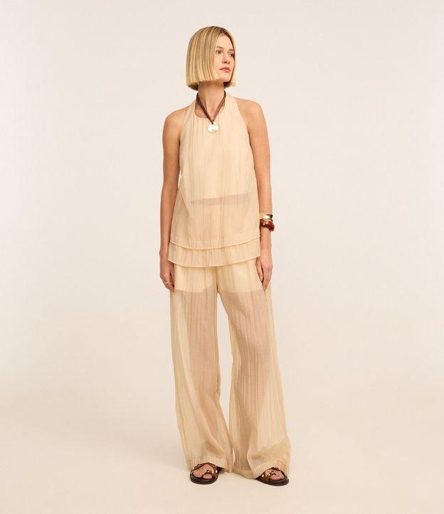 Calça Wide Leg em Liocel com Cintura Alta e Textura - 1