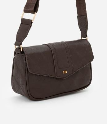 Bolsa Transversal Média com Tampa e Textura Embossed