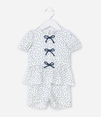 Conjunto Infantil com Estampa Poá Texturizado - Tam 0 a 18 Meses