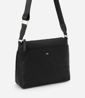 Bolsa Transversal Postman Média com Efeito Embossed e Alça de Gorgorão