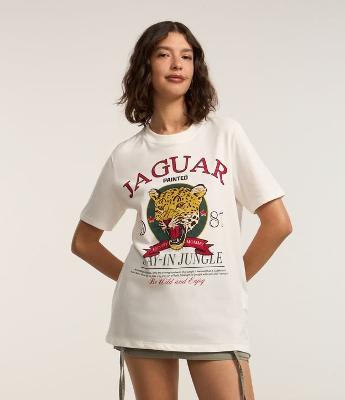 Camiseta Alongada em Algodão com Estamoa Jaguar