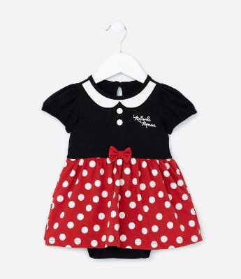 Vestido Body Infantil com Estampa Minnie Mouse - Tam 0 a 18 meses