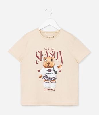 Camiseta Regular Infantil com Estampa de Capivara - Tam 5 a 14 Anos