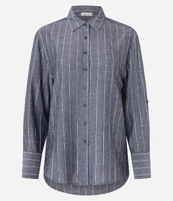 Camisa em Viscolinho com Listras Finas