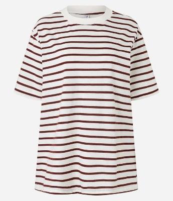 Camiseta Oversized em Algodão com Estampa Listrada