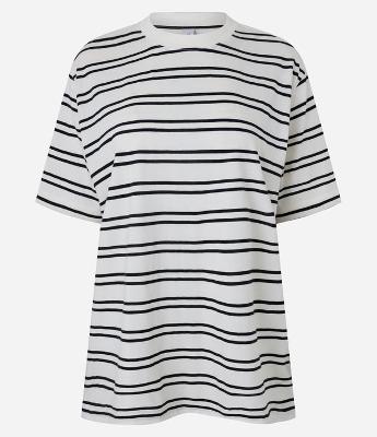 Camiseta Oversized em Algodão com Estampa Listrada