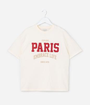 Camiseta Over Infantil com Estampa Paris - Tam 7 a 16 Anos