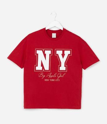 Camiseta Over Infantil com Estampa Lettering NY - Tam 7 a 16 Anos