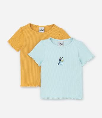 Kit 02 Blusas Regulares Infantis em Ribana com Estampa Bluey - Tam 1 a 6 Anos