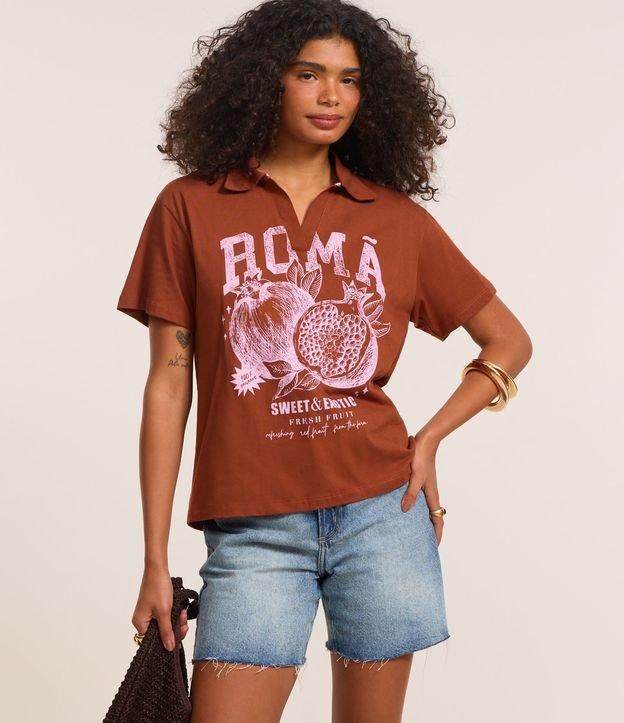 Camiseta Oversized em Algodão com Estampa de Romã e Gola Polo - 2