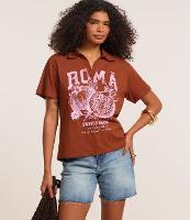 Camiseta Oversized em Algodão com Estampa de Romã e Gola Polo - 2