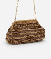 Bolsa Clutch Grande em Ráfia e Alça de Corrente - 1