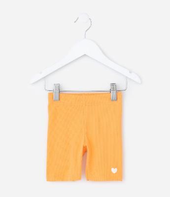 Bermuda Ciclista Infantil em Ribana com Estampa Coração - Tam 1 a 6 Anos