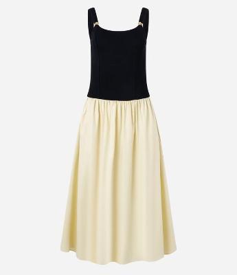 Vestido Hi-Lo com Busto Canelado e Saia Rodada