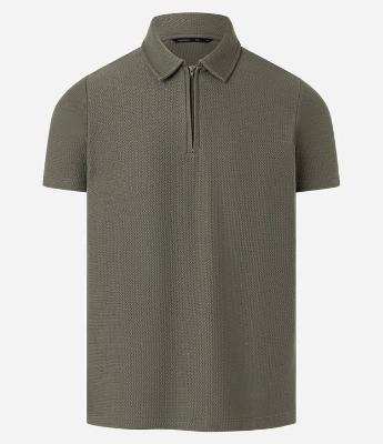 Camisa Polo Slim com Zíper na gola e Texturizada