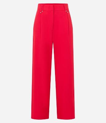 Calça Wide Leg Alfaiatada com Cós Duplo e Detalhe de Rebite